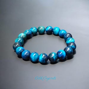 Lake Blue Tiger Eye Bracelet: 10mm Healing Stone, Unisex