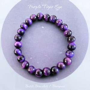 Handmade Purple Tiger Eye Stretch Bracelet: Unisex Healing Crystal