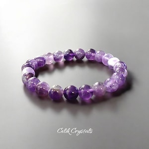Chevron Amethyst Crystal Bracelet Natural Stone Bead Stretch Healing Jewelry Purple Chakra
