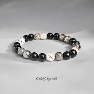 Black Tourmaline Quartz 8mm Bracelet Natural Stones Chakra Jewelry For Energy Protection, Positive Energy and Cleansing