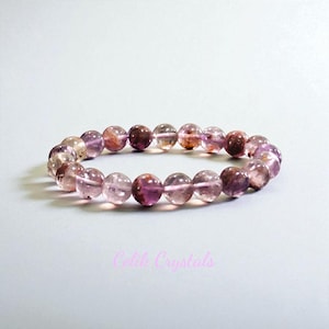 天然アメジスト ファントムゴーストクォーツ クリスタル ヒーリングブレスレット 8mm×10mm ビーズ スピリチュアルグラウンディング エネルギージュエリー