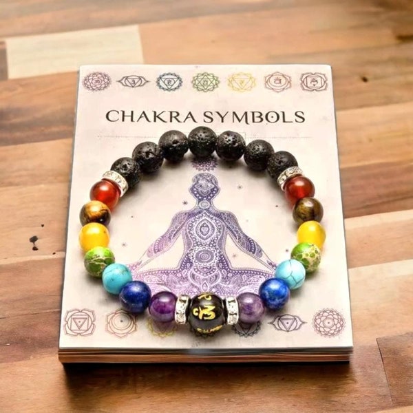 Soldes - Bracelet 7 chakras - Lave naturelle - 8 mm