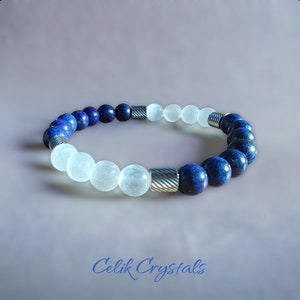 Lapis Lazuli Selenite Bracelet 8mm Natural Stones Bracelet for Men or Women