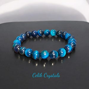 Lake Blue Tiger Eye Bracelet Unisex 8mm 10mm Crystal Stretch Beads Unisex