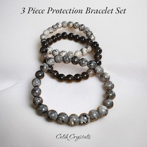Energie Schutz Armbänder Karten Jaspis, Silber Obsidian und Larvikit für Erdung, Innere Ruhe, Stabilität Positive Energie 8 mm Männer oder Frauen