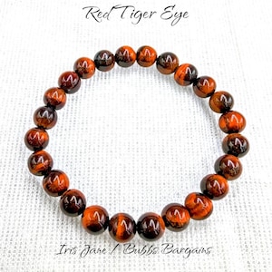 Red Tiger Eye Bracelet: Natural Stone Healing Crystal, Unisex