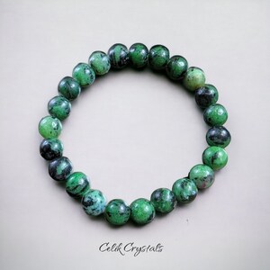 Natural Ruby Zoisite Crystal Beaded Bracelet, Green Stone Stretch Jewelry