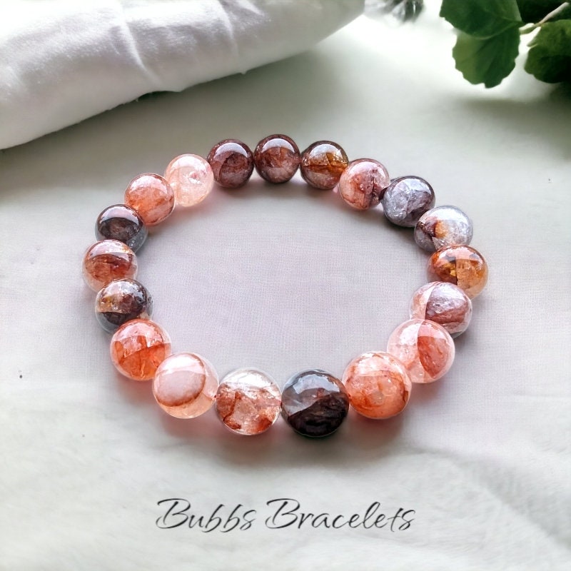 Fire Quartz / Red Hematoid Quartz Bracelet: Natural Stone Healing Crystal