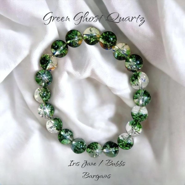 Sale! Green Phantom Ghost Rutilated Quartz Chakra Bracelet  (Garden Stone Bracelet) 6, 8, or 10mm Custom Length