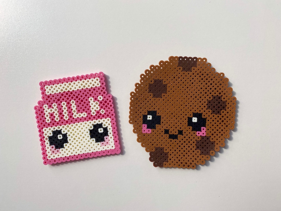 Cute perler bead milk and chocolate chip cookie set Etsy