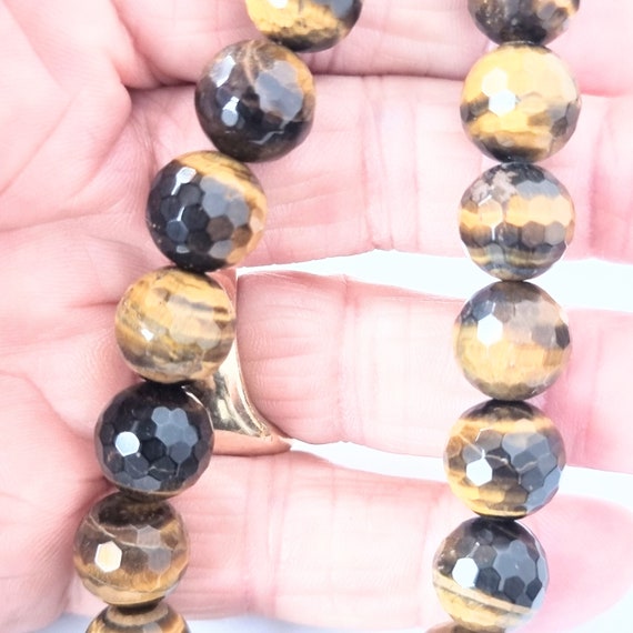 Collier Vintage Perles Galettes œil De Tigre Et Résine Orange - Couleur Or, Parfait état