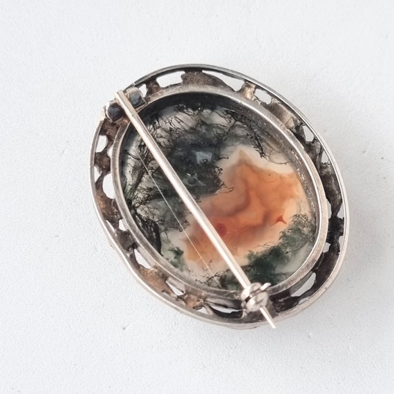 Vintage moss agate and sterling silver brooch. KO… - image 4