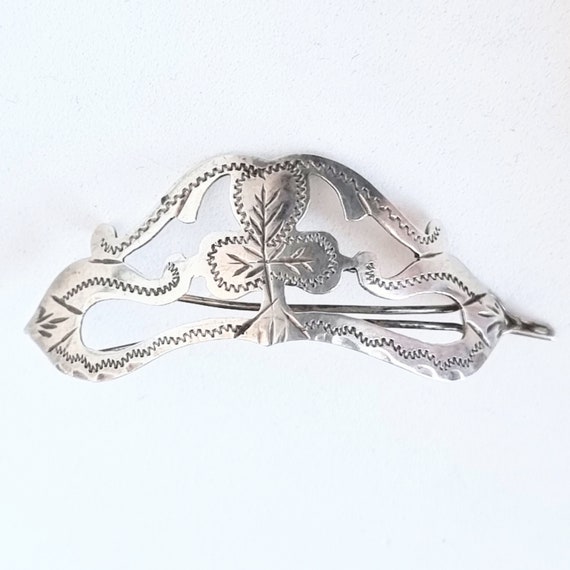 Irish themed sterling silver hair slide, antique.… - image 1