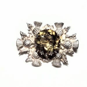 Scottish sterling silver smokey quartz brooch, vintage,assayed hallmarked. KO/1533