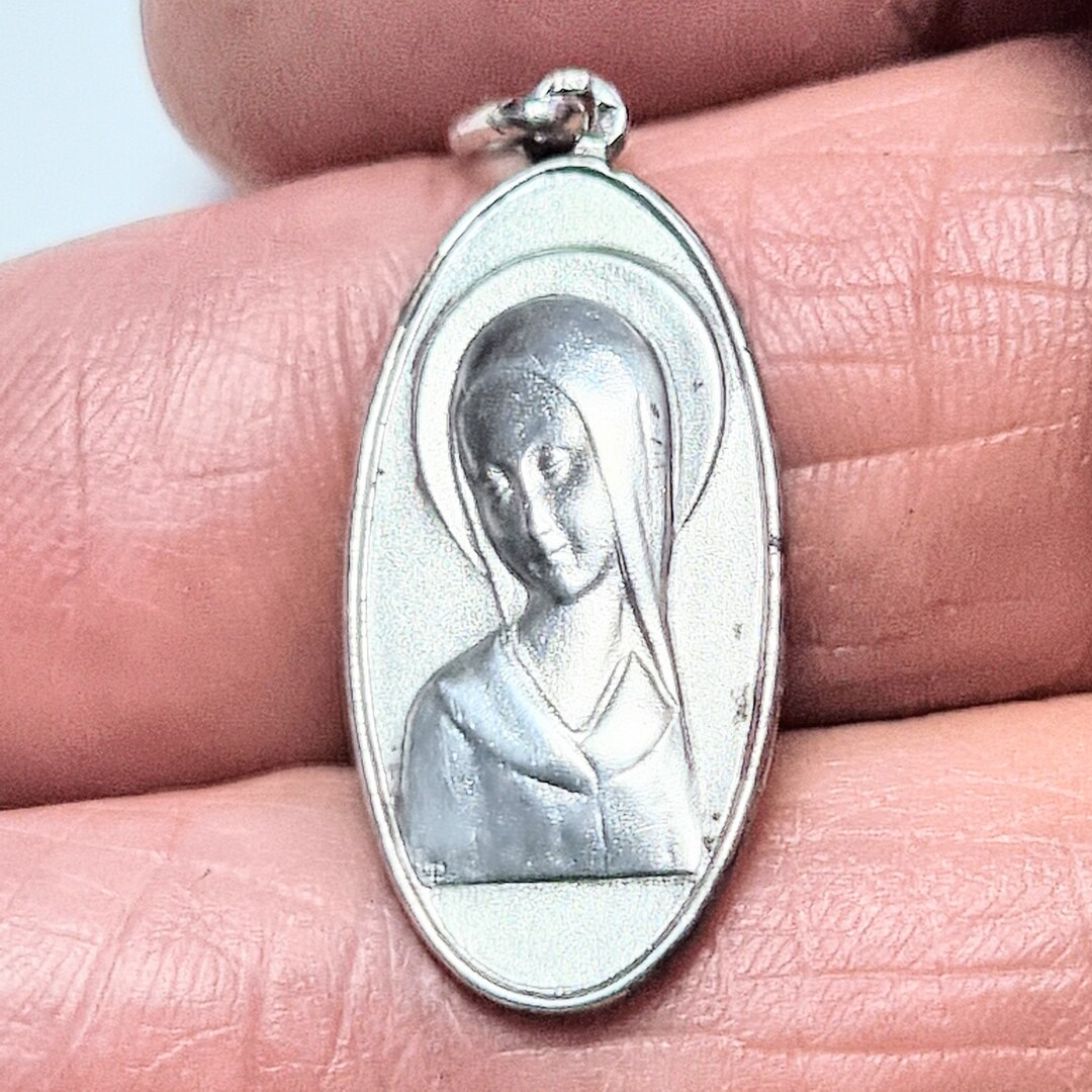 Vintage French Silver Madonna Mother of God, Religious Medal or Pendant ...