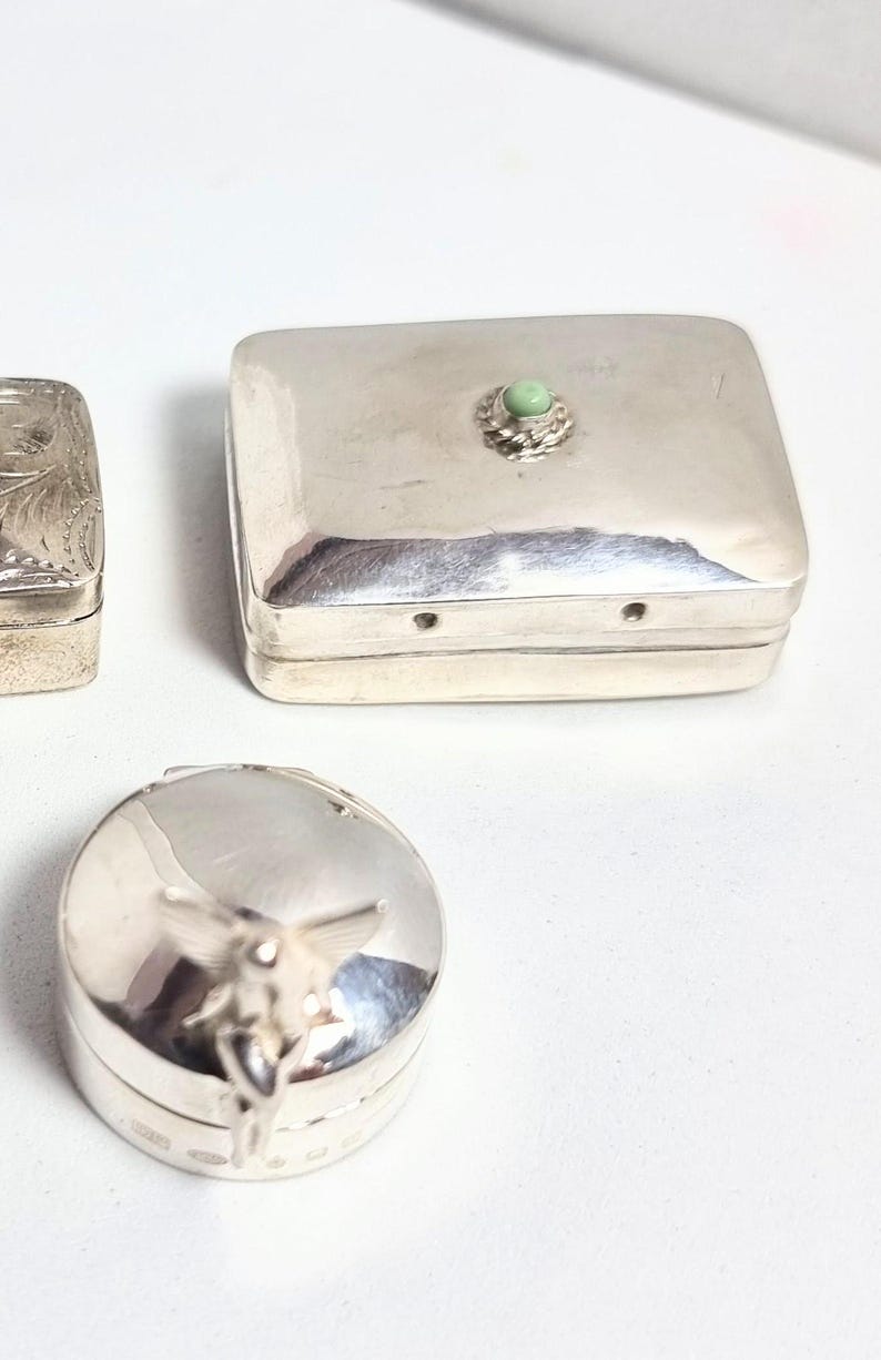 2 Vintage Antique Sterling Silver Patch, Cachou or Pill Boxes. Priced