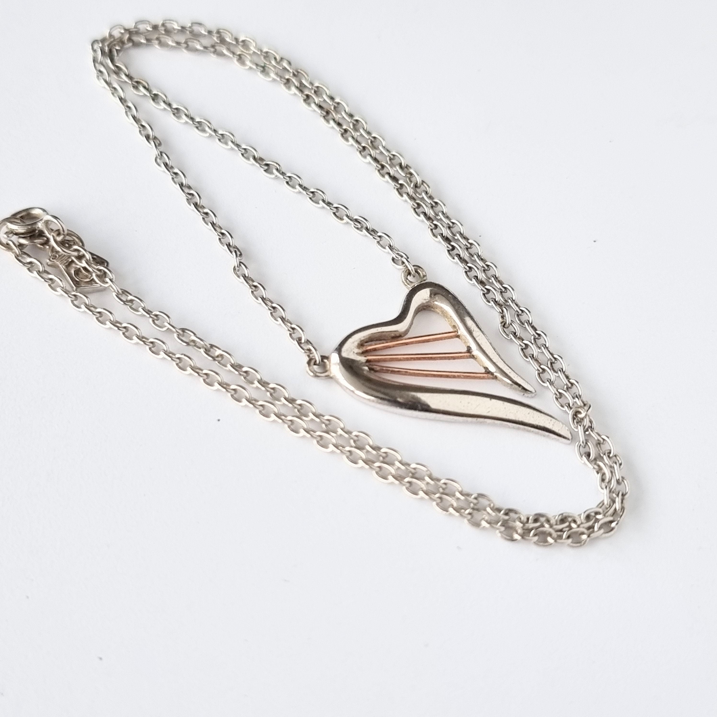 Clogau Silver and Welsh Rose Gold Harp Pendant and Chain, Original