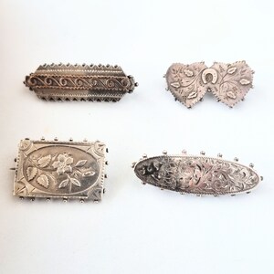 4 Victorian Edwardian silver brooches, hallmarked. Individually sold,. /1339