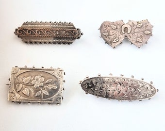 4 Victorian Edwardian silver brooches, hallmarked. Individually sold,. /1339