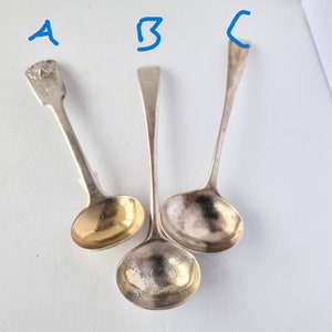 3 Georgian antique sterling silver salt spoons, individually priced.  NI/sp12