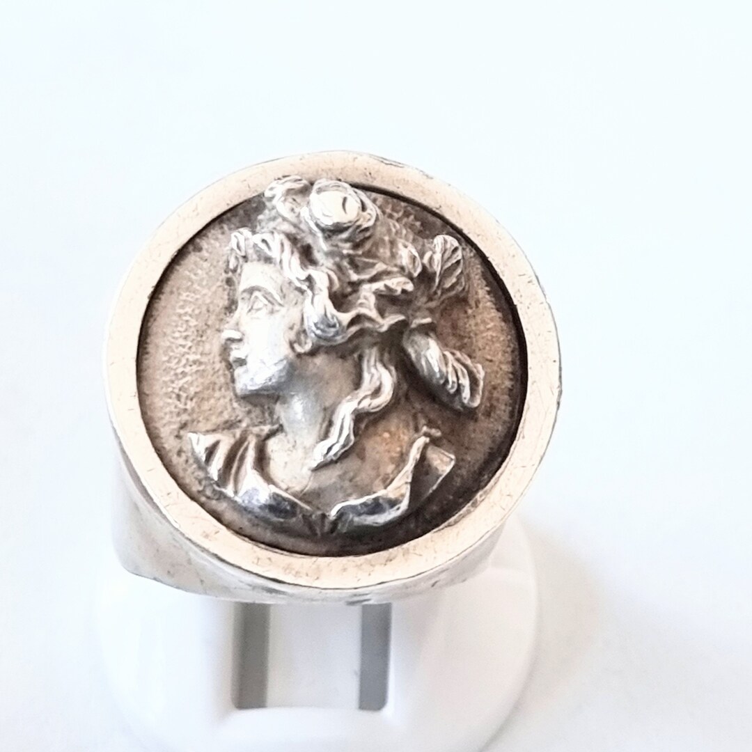 Vintage, Heavy Silver Ring, Silver Cameo, Classical Lady. Io/r241 - Etsy