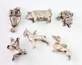 Just the pig left and he is lonely; vintage sterling silver charm or pendant. OF/CH55