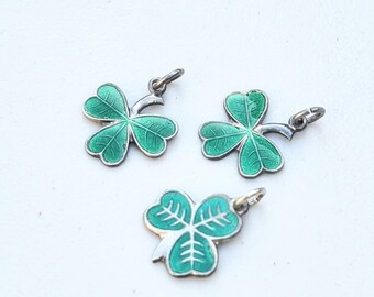 2 Vintage sterling silver Shamrock charms, green enamel, sold individually. io/1525