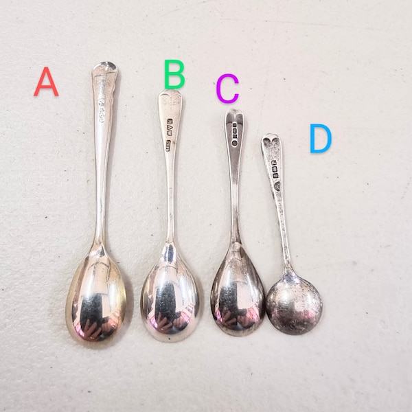 3 sterling silver mustard spoons and 1 salt spoon, condiment spoons, individually priced. SP32