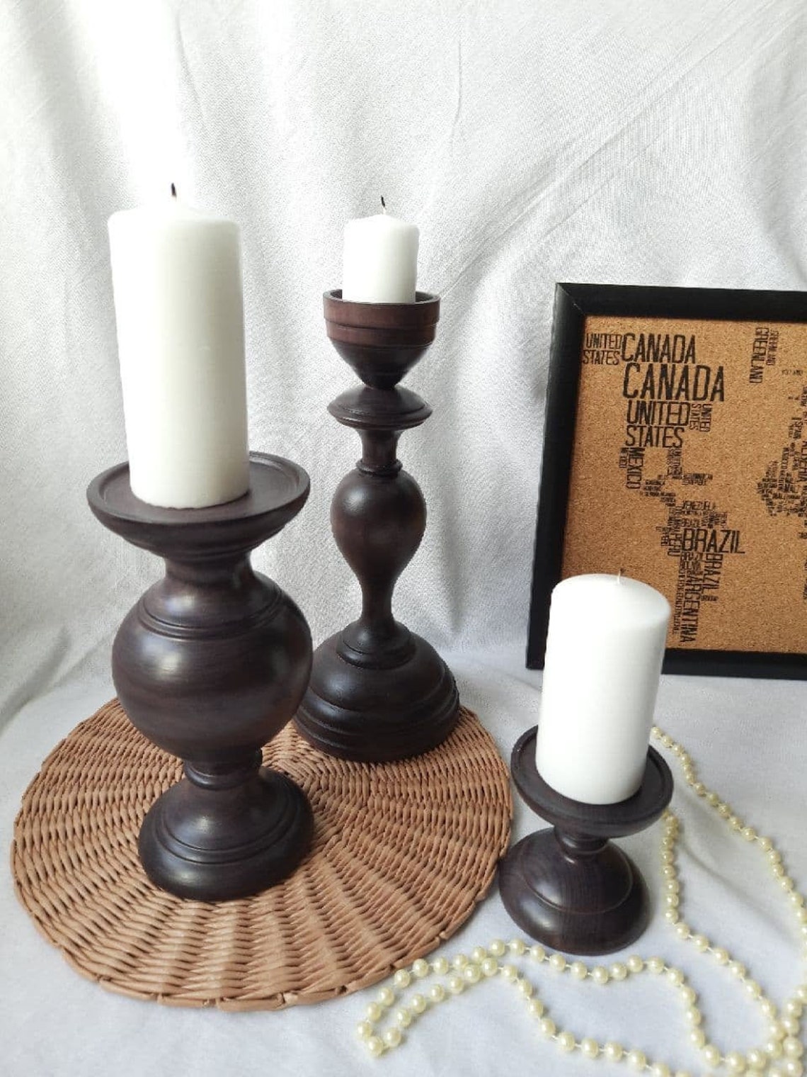 Tall Wooden Candle Holders Large Wooden Candlesticks Etsy