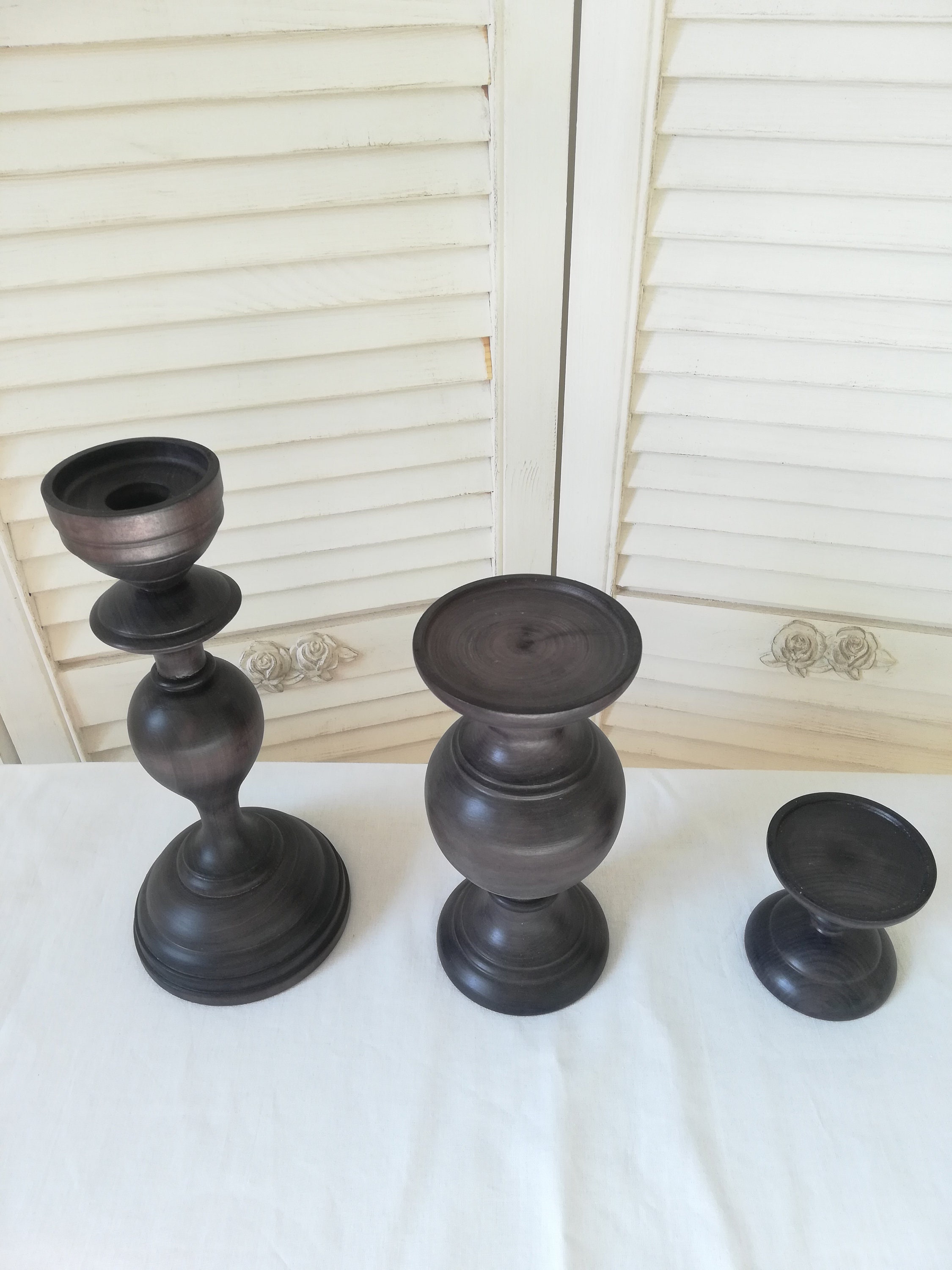 Tall Wooden Candle Holders Large Wooden Candlesticks Etsy