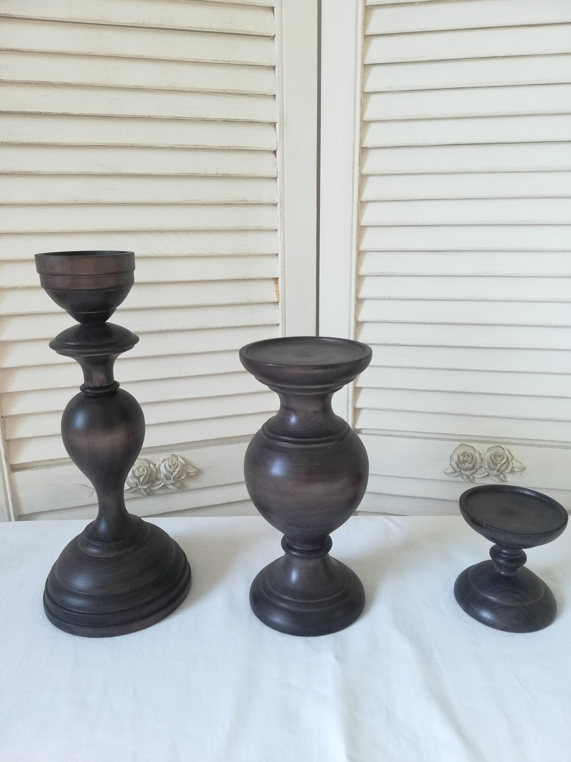 Tall Wooden Candle Holders Large Wooden Candlesticks Etsy