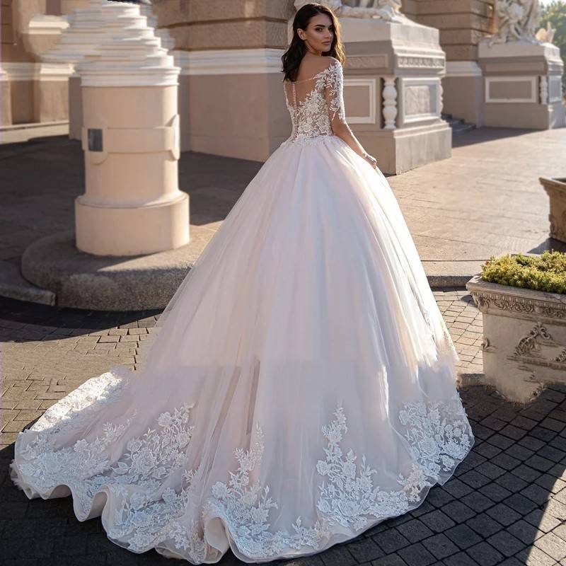 Elegant Scoop Neck Long Sleeve Ball Gown Wedding Dress / - Etsy