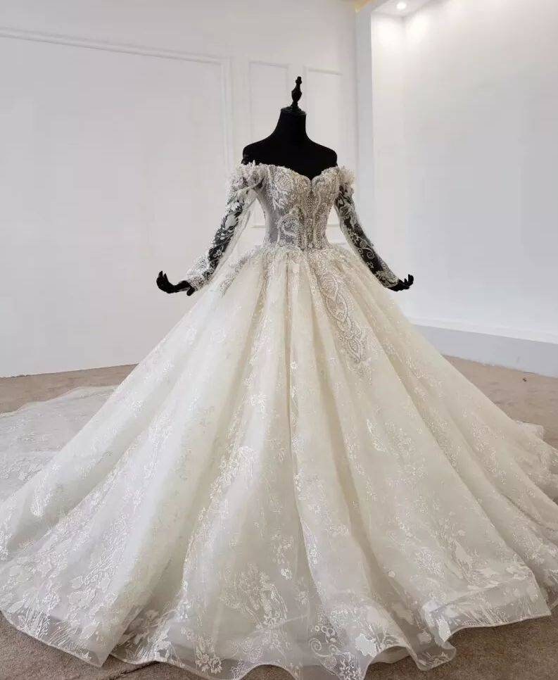 Luxury Lace Long Sleeves Ball Gowns Wedding Dress / Ivory - Etsy