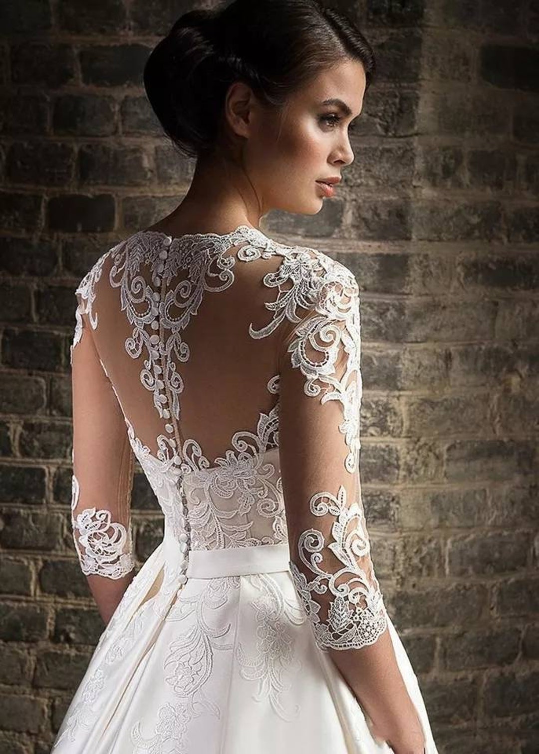 Elegant Lace Wedding Dress / Half Sleeves V-neck Bride Dress / - Etsy