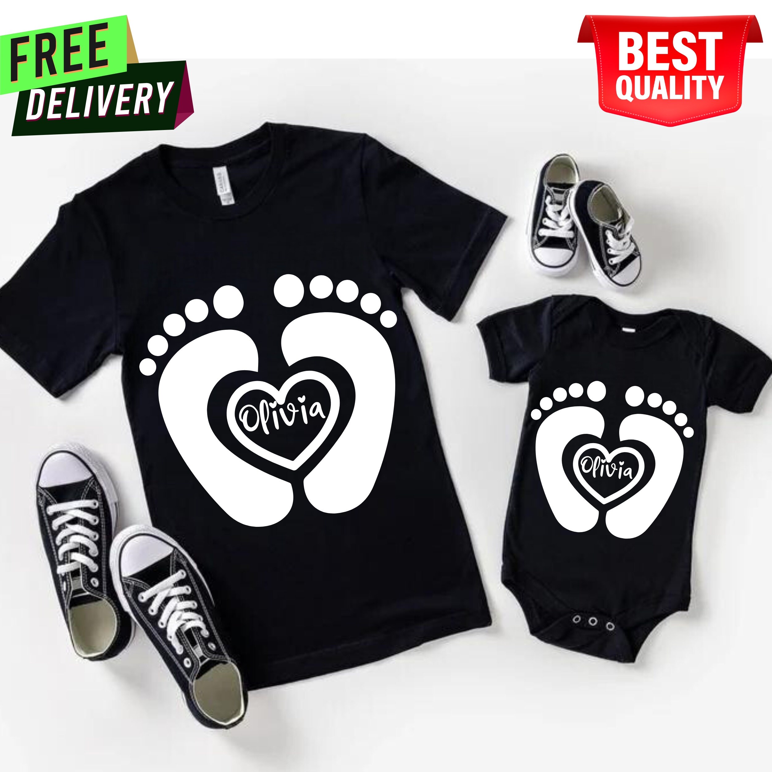 Cute Baby Footprint Custom Name Tees Baby Girl Suit Baby Boy Etsy