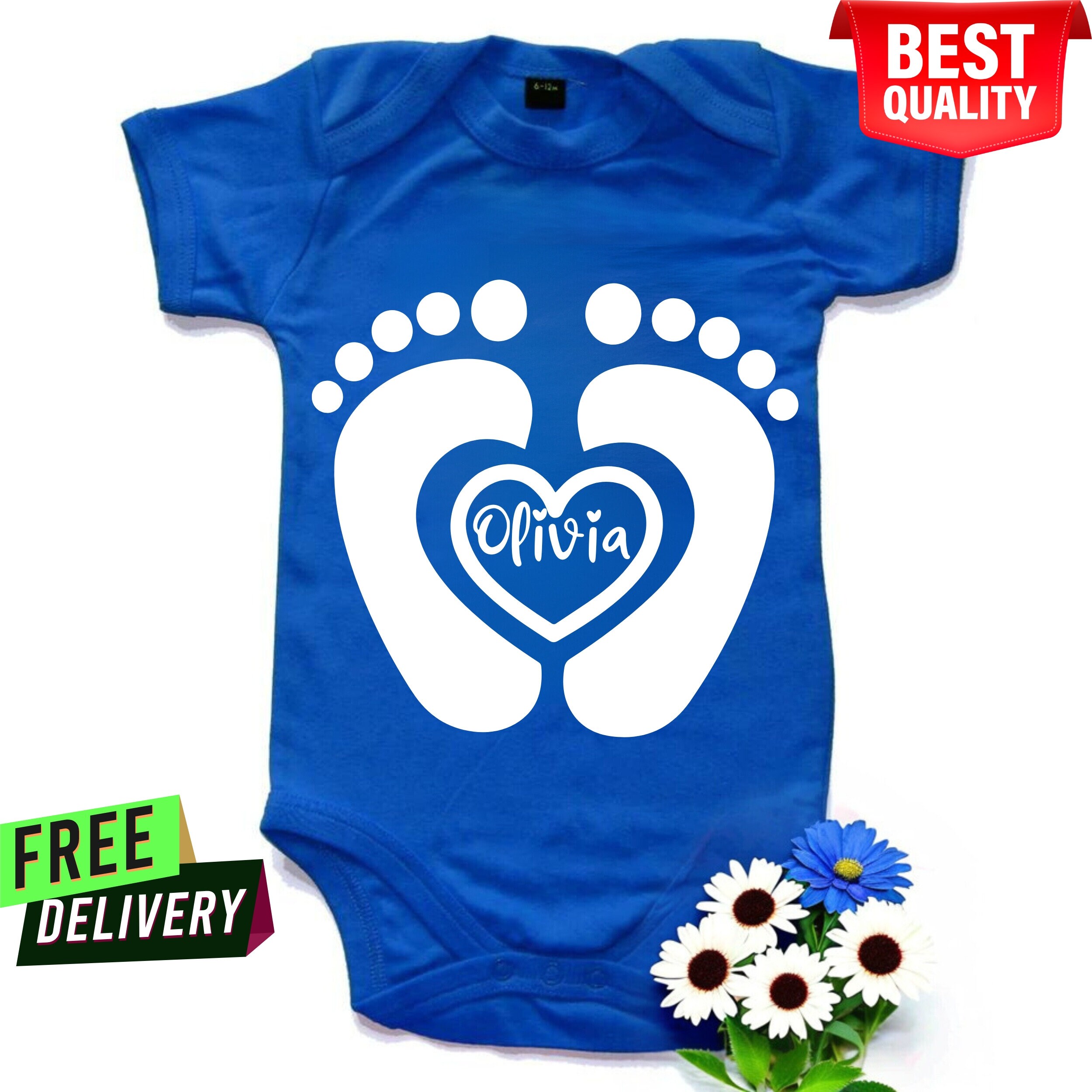 Cute Baby Footprint Custom Name Tees Baby Girl Suit Baby Boy Etsy