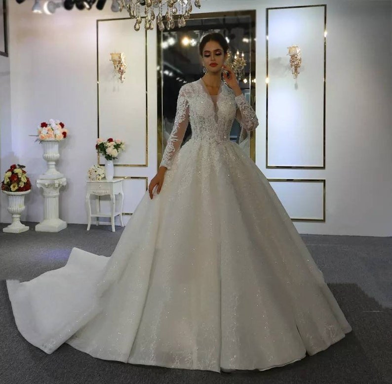 Beautifully Beaded Super Shiny Wedding Dress/ Luxury V Neck - Etsy