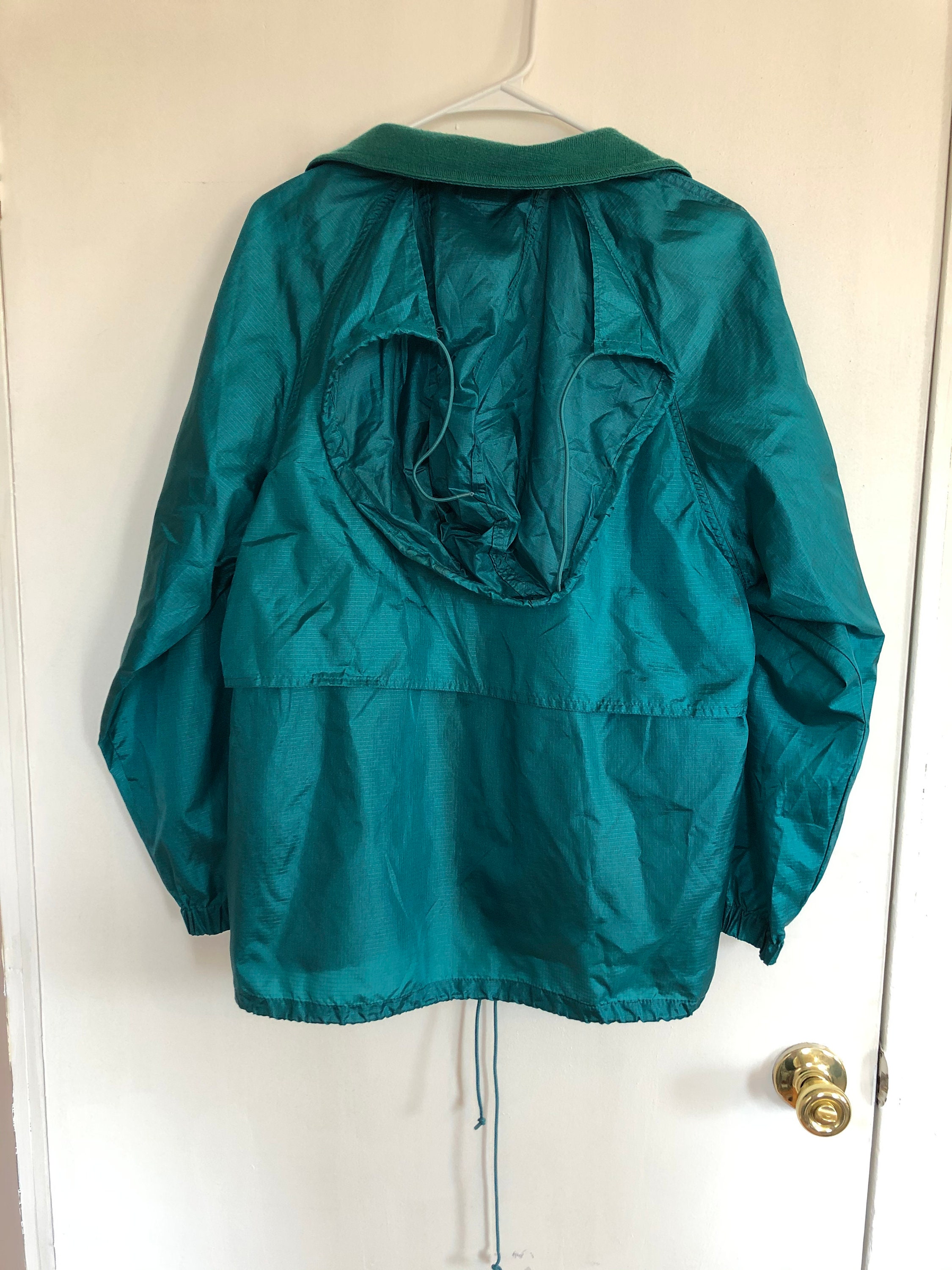 Vintage Eddie Bauer teal rain jacket with retractable hood | Etsy