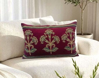 Dark red Velvet Embroidered Pillow Cover