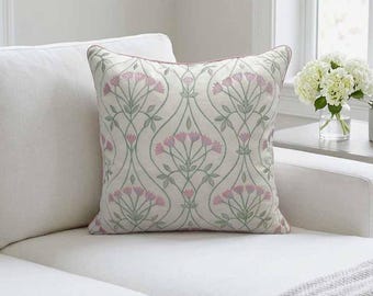 Cotton Velvet Pillow Cover with Embroidered Flowers.