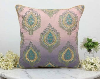 Ombre Cotton Pillow Cover with Buta Embroidery