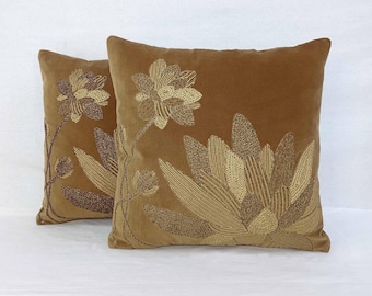 Brown cotton velvet embroidered  pillow covers