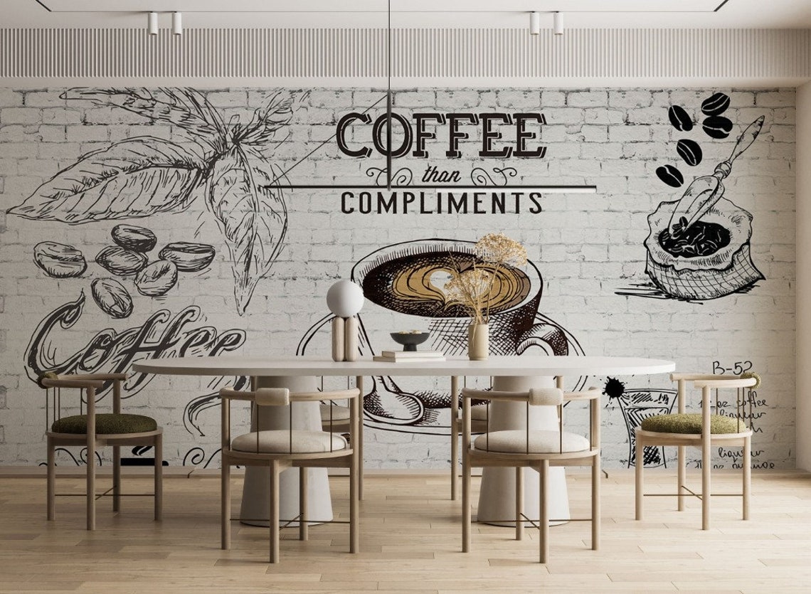 Coffee Themed Wallpaper Customizable Coffee Shop Mural Etsy