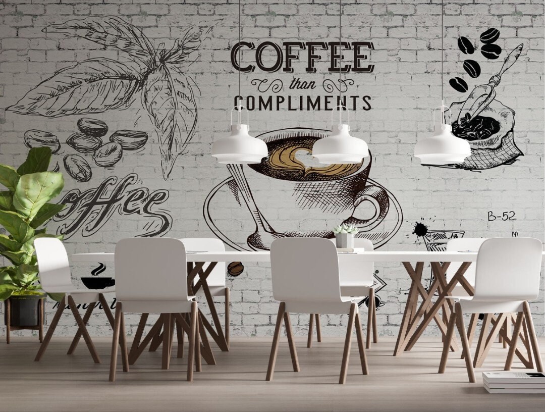 Coffee Themed Wallpaper Customizable Coffee Shop Mural - Etsy