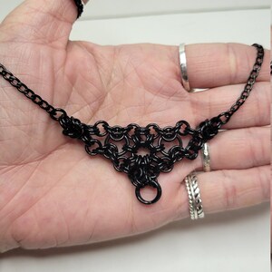 Black byzantine sunburst necklace copper, aluminum and stainless steel curb chain
