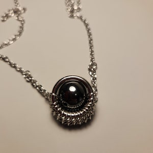 Fidget necklace spinning Hematite bead with chainmail