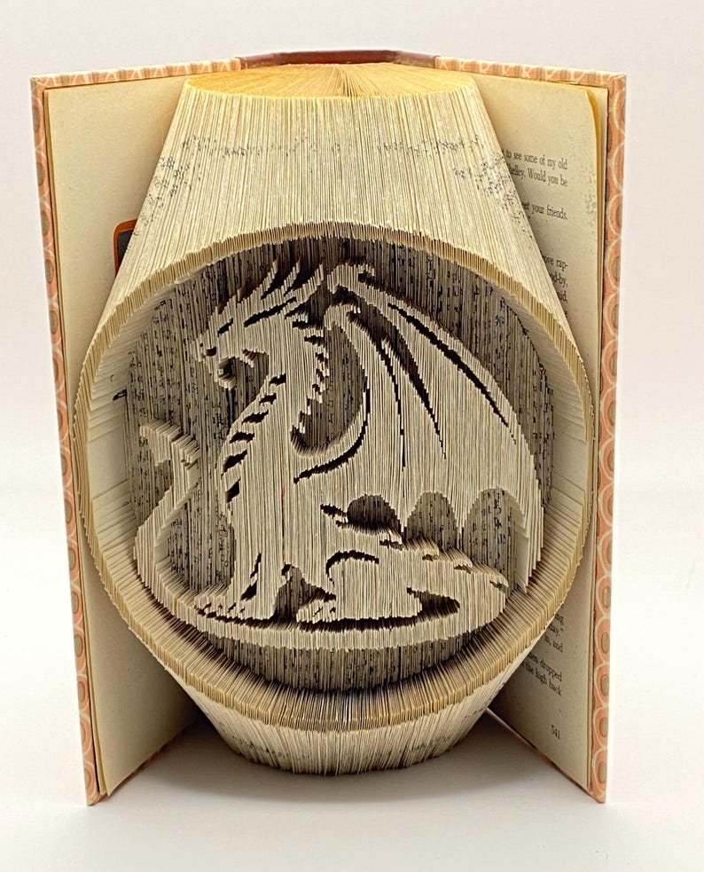 Dragon Bookfolding Pattern | Mythical Book Art | Upcycled Handmade ...