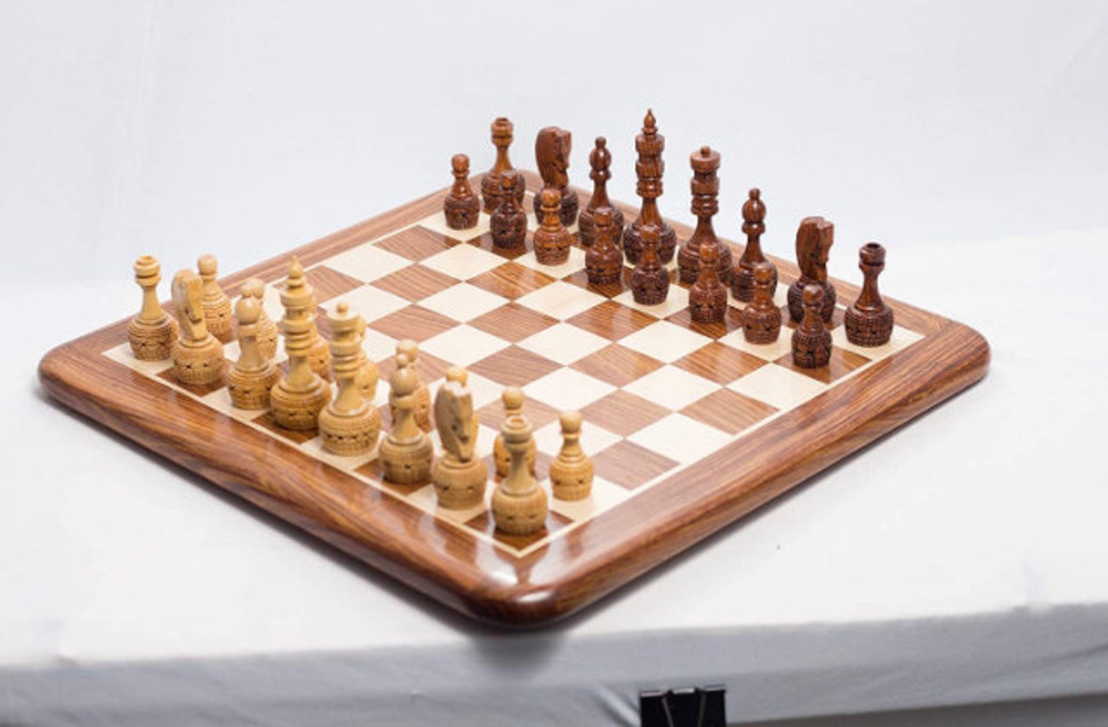 16 Premium Rosewood Chess Board with Vintage Hand Carved Etsy