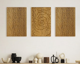 Elegant 3-Piece Oak Wall Art - Golden Oak Relief Panels with Sea & Nautilus Design