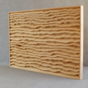 Beech 20x14 inch wall panel, carved decor. Wall 3D art design, wooden wall art. Soothing Sea vertical motif, Vanilla Cream color.